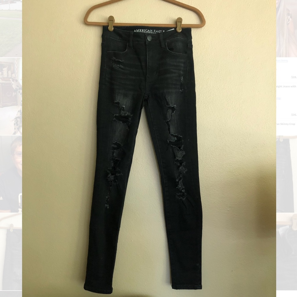 American Eagle Destructed Hi Rise Jean - Black - 0
